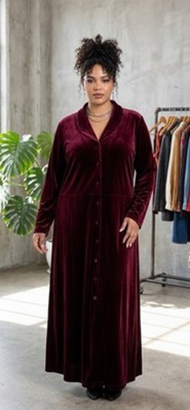Vintage 90s Coldwater Creek Burgundy Velvet Maxi Dress Ruched V Neck Stretch XL